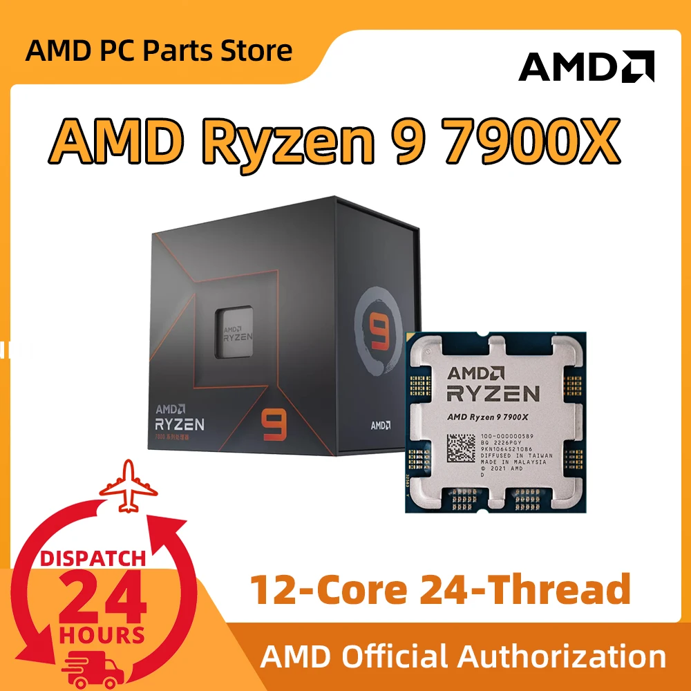 AMD Ryzen 9 7900X R9 7900X 4.7 GHz 12-Core 24-Thread CPU Processor  with Integrated Graphic without Fan