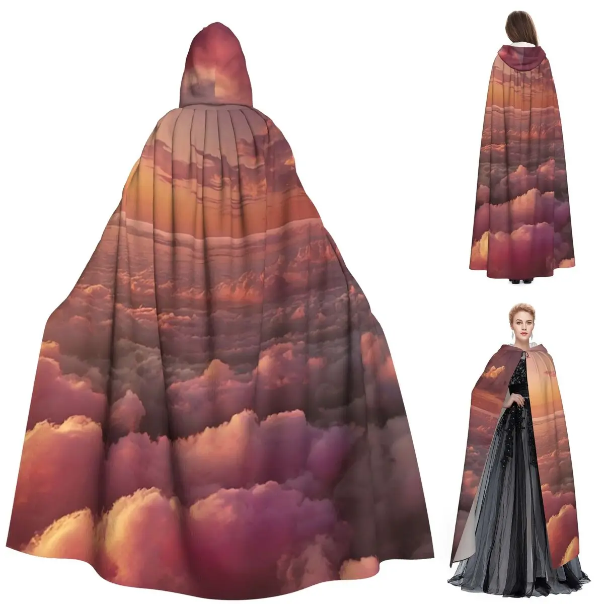 

Розовые облака небо большой закат светящийся длинный плащ с капюшоном ведьма средневековый костюм косплей накидка Хэллоуин вечеринка для взрослых унисекс