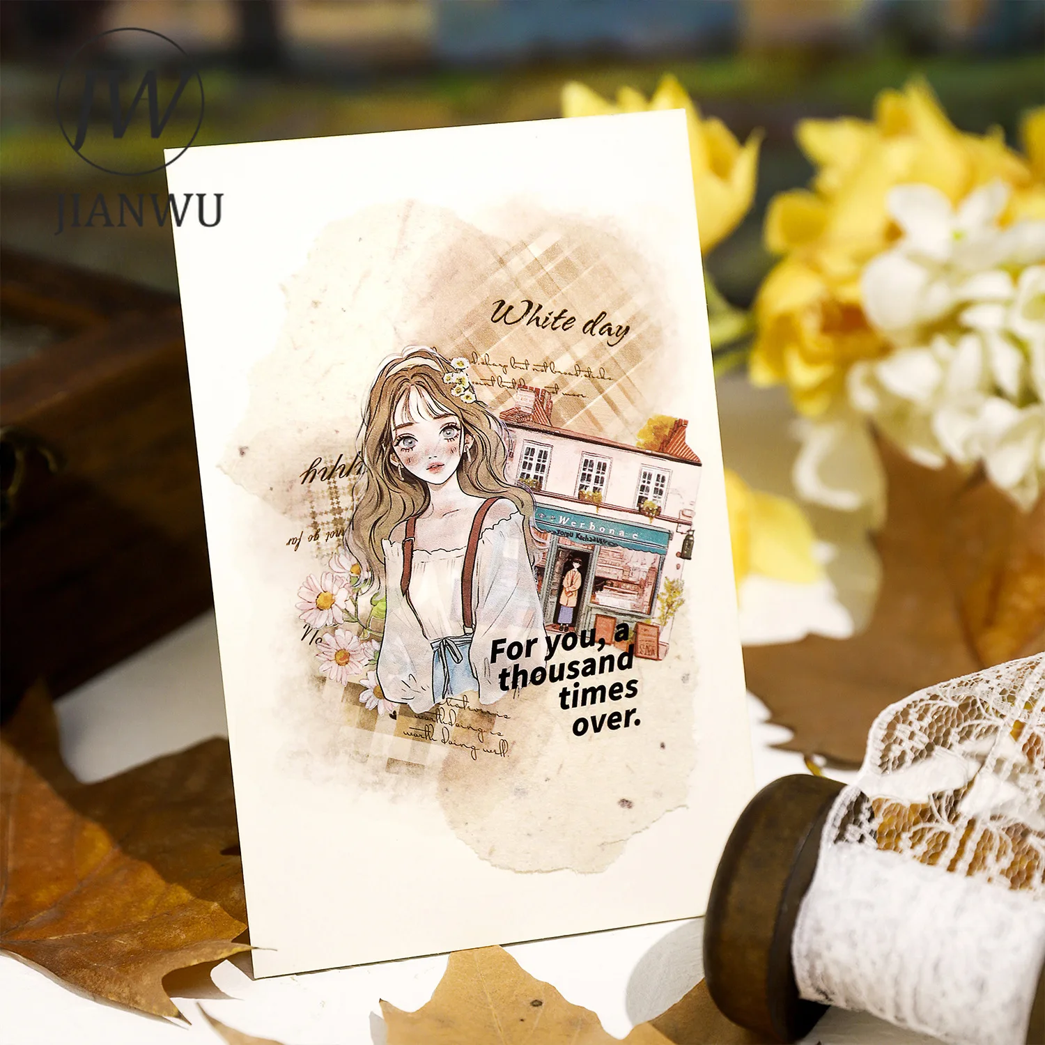 JIANWU Gewu Wonderland Series Vintage Smudge English Text Landscape Material Collage PET Sticker Creative DIY Journal Stationery view 4