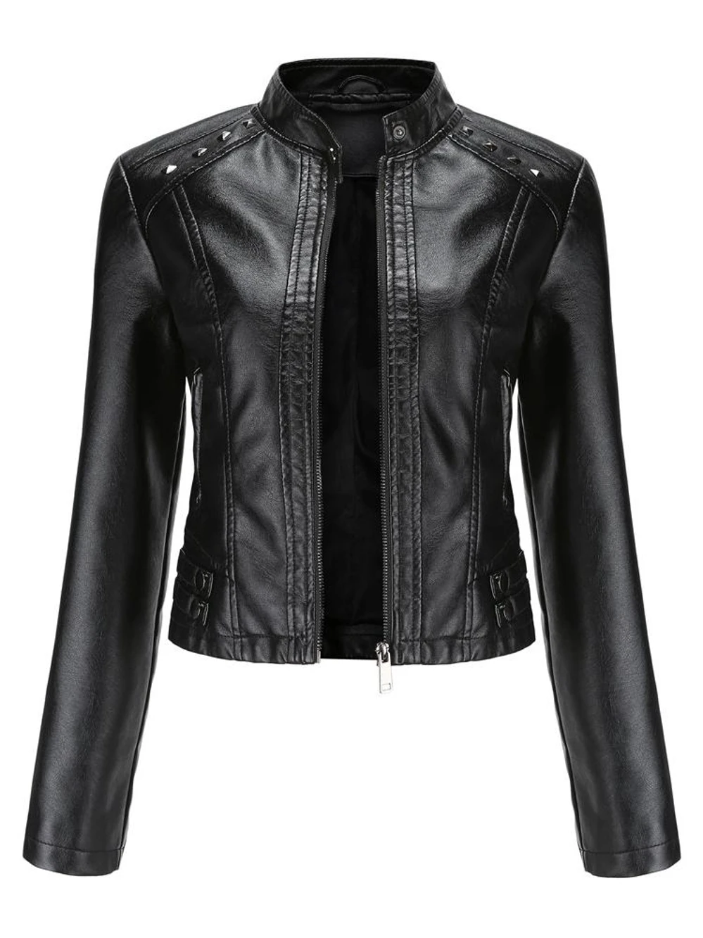 Bla Rivet ort Leder Jaet Damen Faionable Stehkragen Plus Size Vielseitiger Bikermantel Herbst Neu eingetroffen