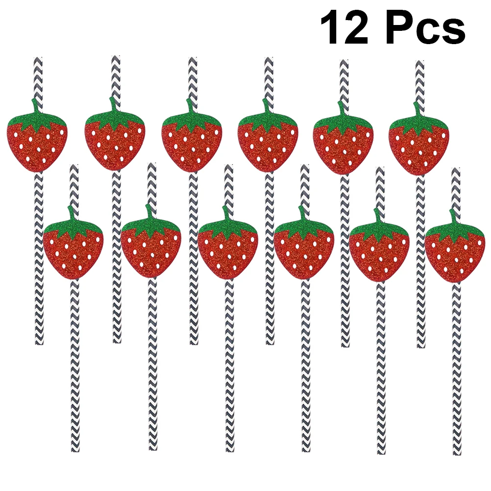 

12pcs Strawberry Straws Disposable Cocktail Drinking Party Decoration Fruit Pattern Bar Coffee Shop Home DIY Safe Environmental