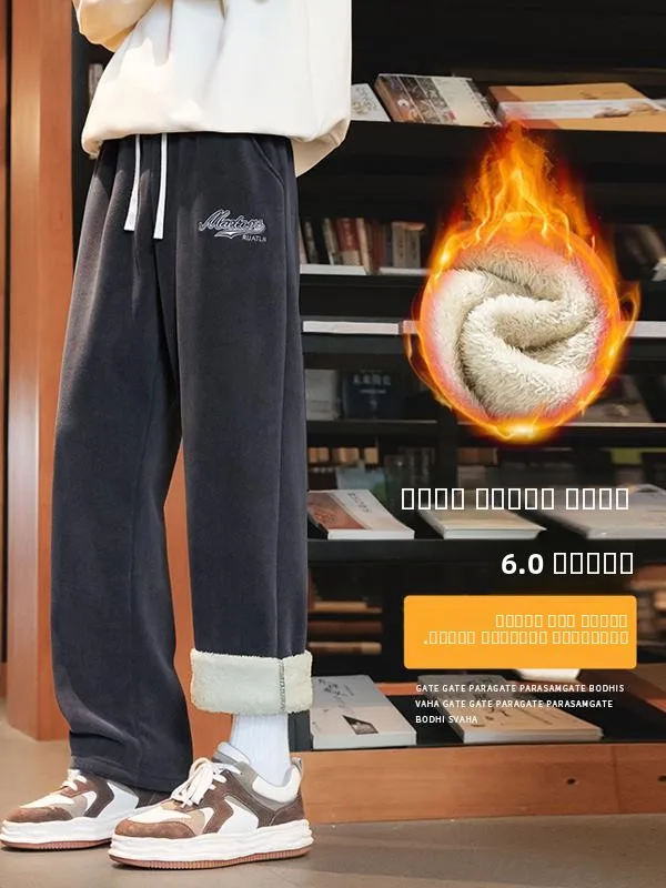 

Мужские зимние утепленные повседневные спортивные брюки свободного кроя из флиса с начесом, модные, осенне-зимние, новые, прямые, эластичные