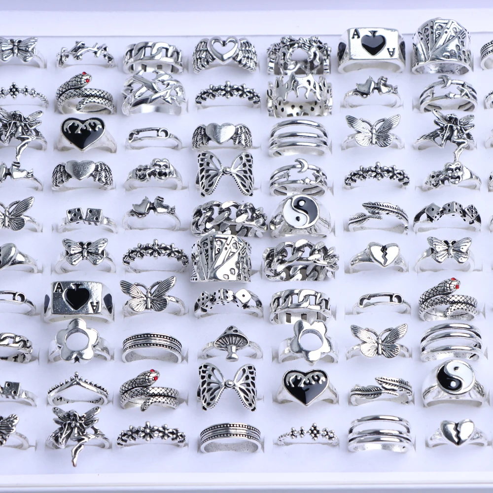 20Pcs/Lot Fashion Punk Vintage Bohemian Finger Women Ring Retro Geometric Rhinestone Gold Silver Color Jewelry Gift Mixed Style
