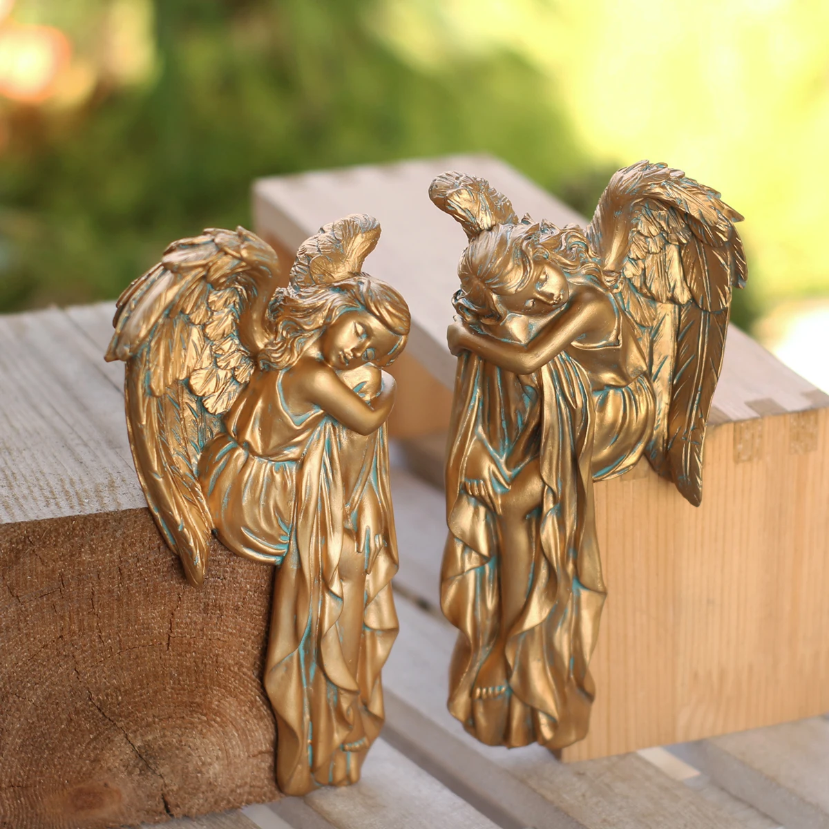 2 copper colored left and right wing angels, creative home frame corner decoration, door frame decoration angel ornament