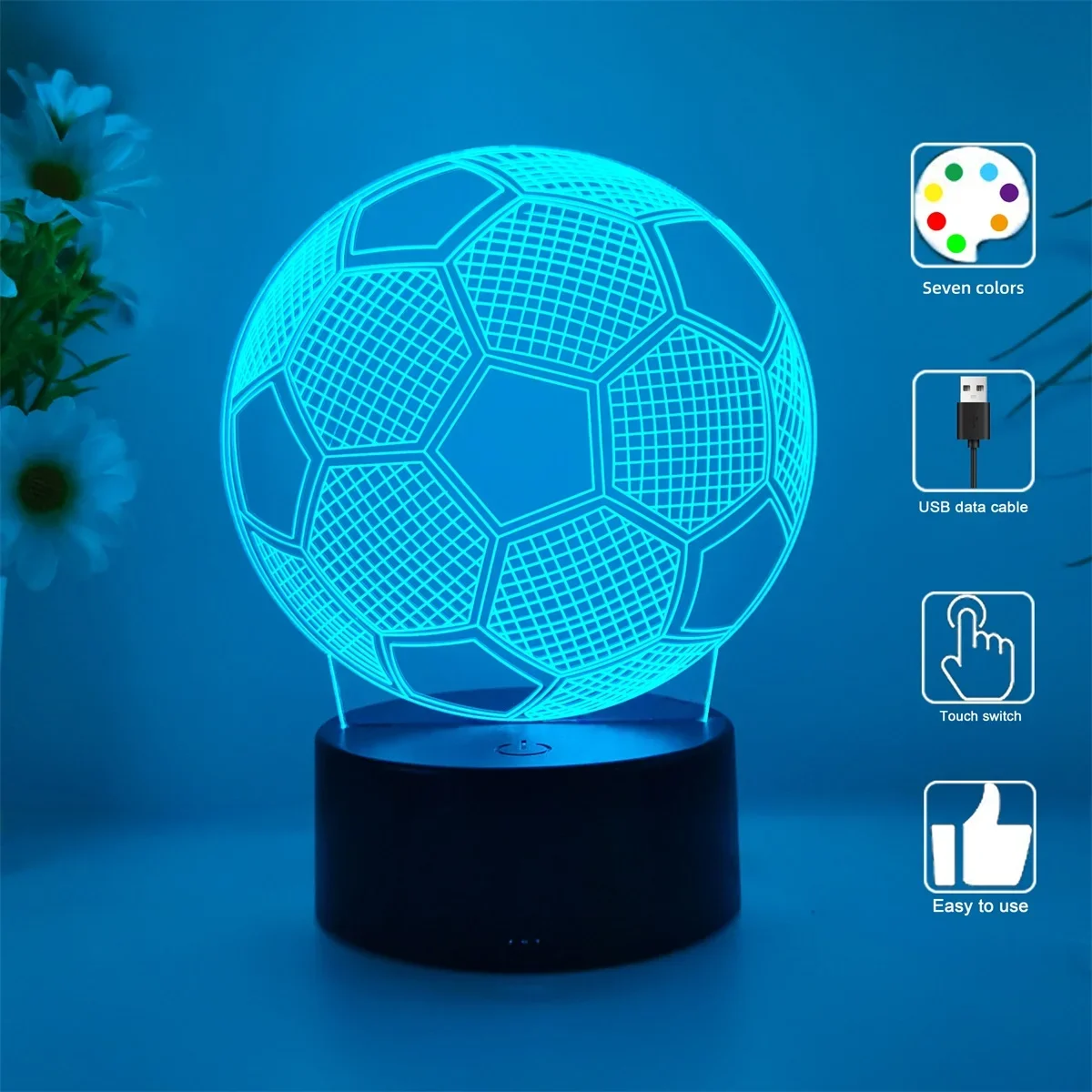 1 football 3D night light, Fathers Day, holiday gift table light for family, atmosphere light, companion sleep light. Sign Jesus