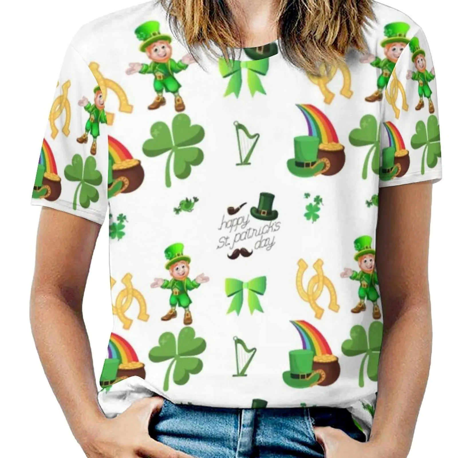 Women T Shirt Saint Patricks Day O Neck T-Shirts Short Sleeves Irish Culture Retro Pattern Tops Casual Tees Big Size 5XL 6XL