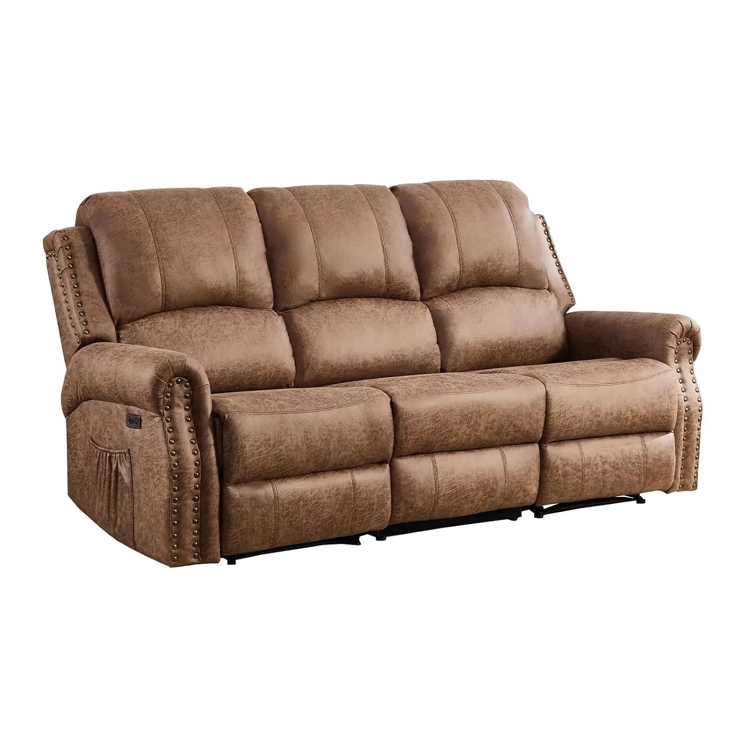 Faux Leather Power Reclining Sofa, 3 Seat Electric Recliner Couch Sofa with Rivet Decoration, Recliner Sofa for, Customized