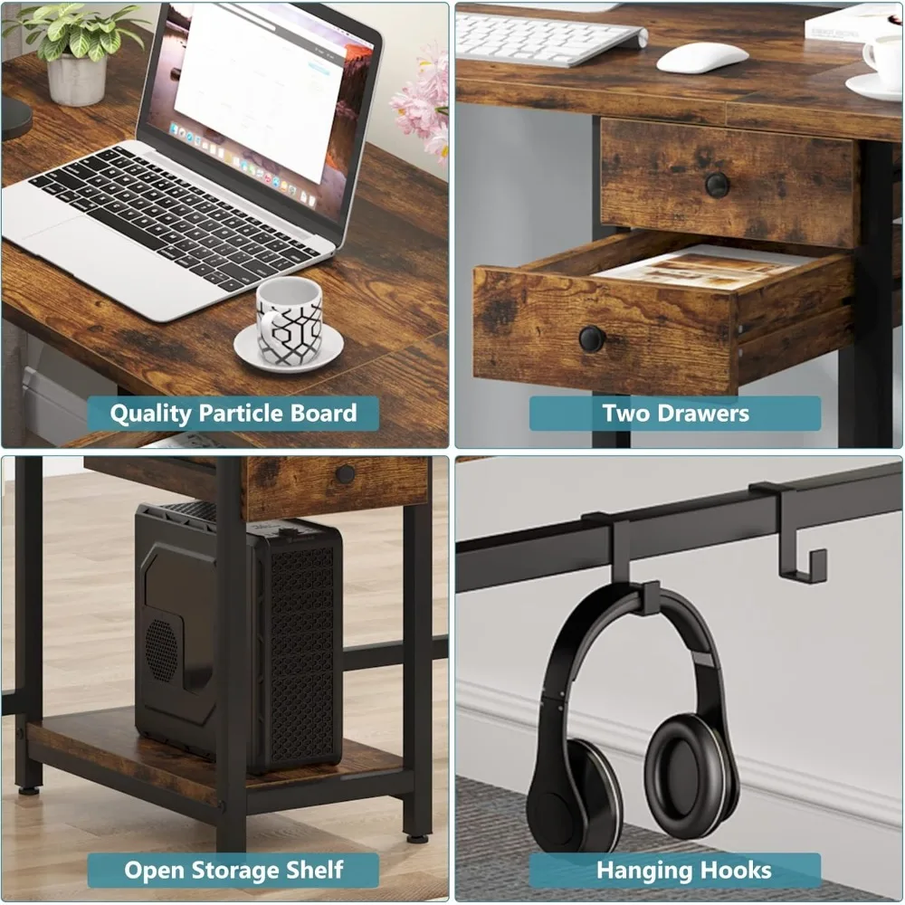 Escritorio doble de 79 pulgadas de ancho para dos con cajones y estantes de almacenamiento, ideal para estaciones de trabajo y escritura de computadoras grandes