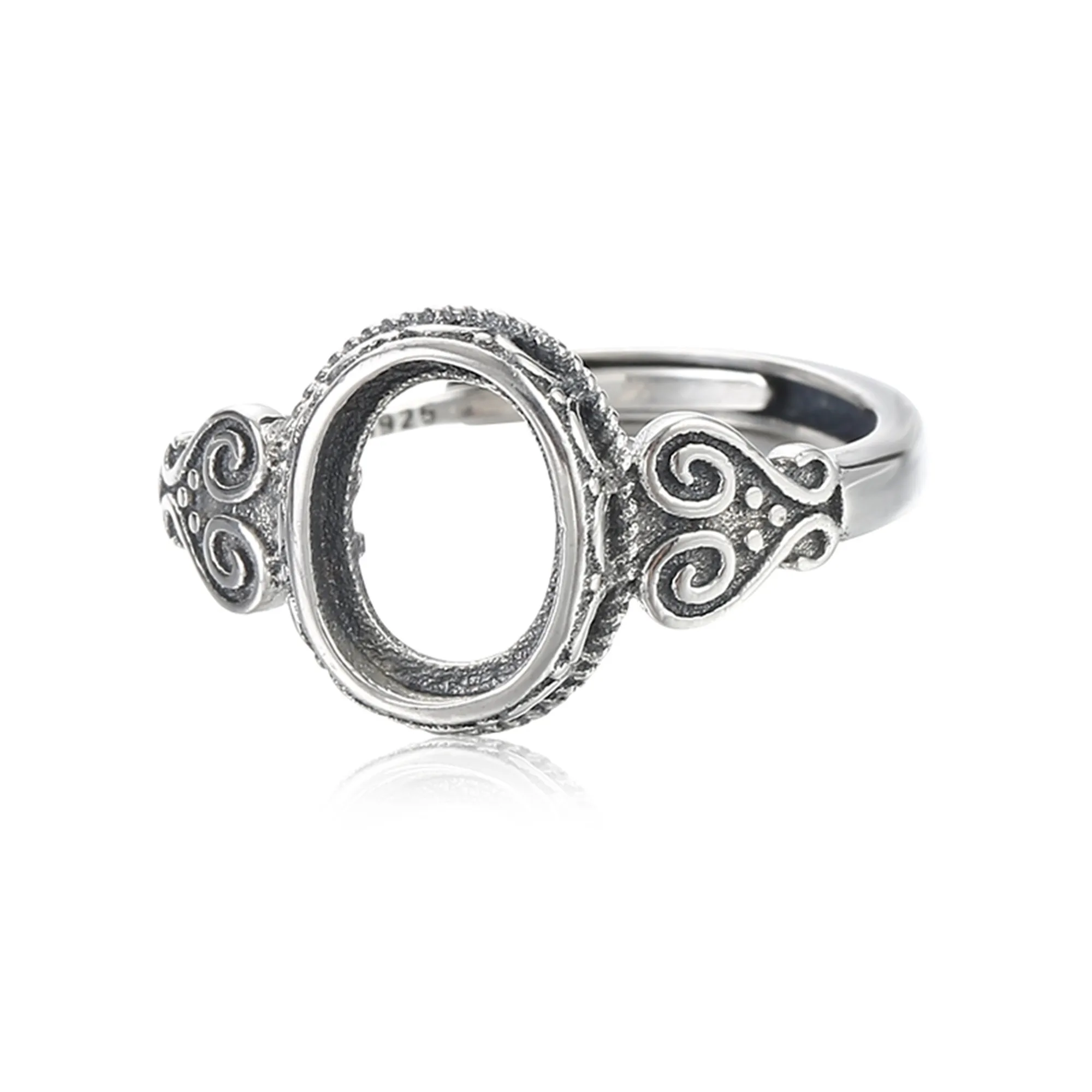 925 Silver Adjustable Ring Blank for 8x12mm/9x11mm/10x14mm/12x16mm Oval Cabochon or 9x9mm/12x12mm Round Cabochon