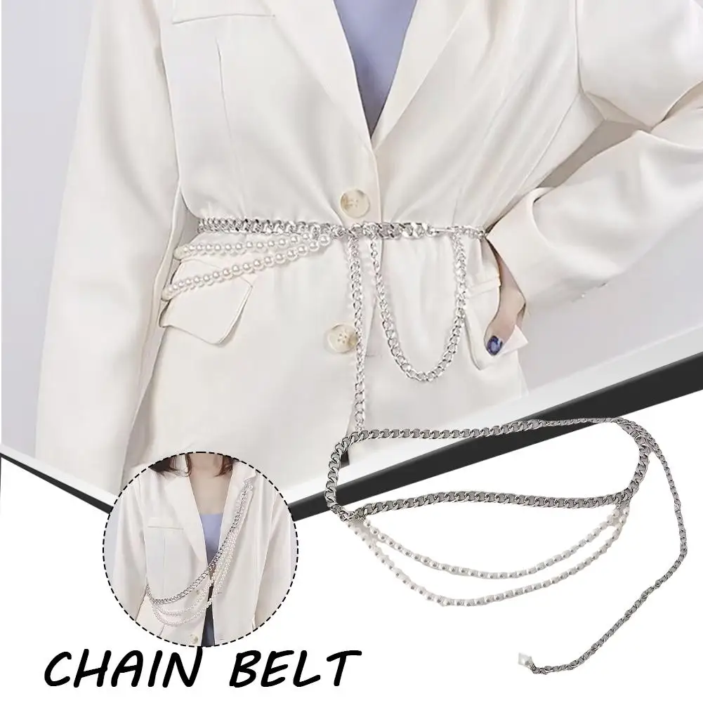 

Fashionable Multiple Layers Women Belt Pearls Splicing Metal Length Sexy Waist Chain Adjustable Belt Chain Sweet O5q3