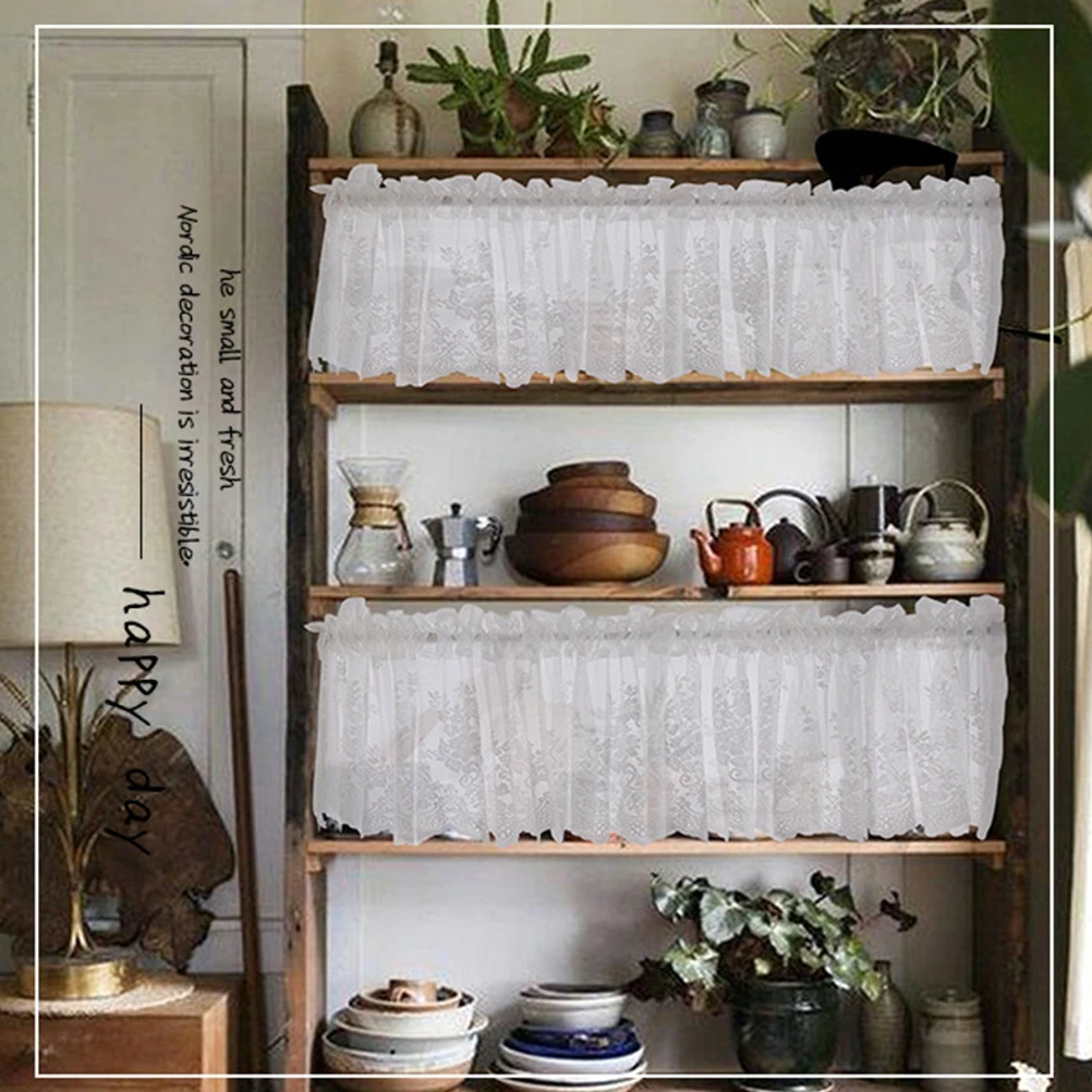 Window Short Lace Curtain Curtain Light Translucent Curtains For Kitchen Balcony 74X61Cm White
