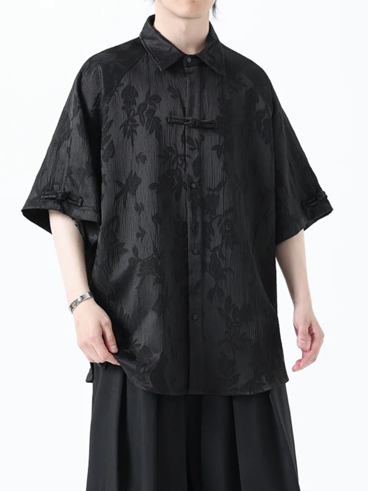 

Men's ort Sve irt Summer New Chinese Sle Embroidered Button up Top Improved Tang Costume Hanfu Loose Fit Breathable