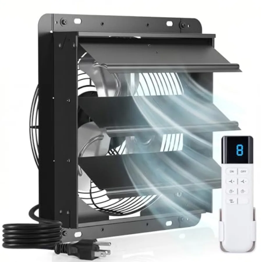 

Garage/Greenhouse/Attic/Chicken Coop Ventilation Fan: 12 Shutter, Remote Control, 8-Speed DC Motor, 25W Energy Efficient, 1200C