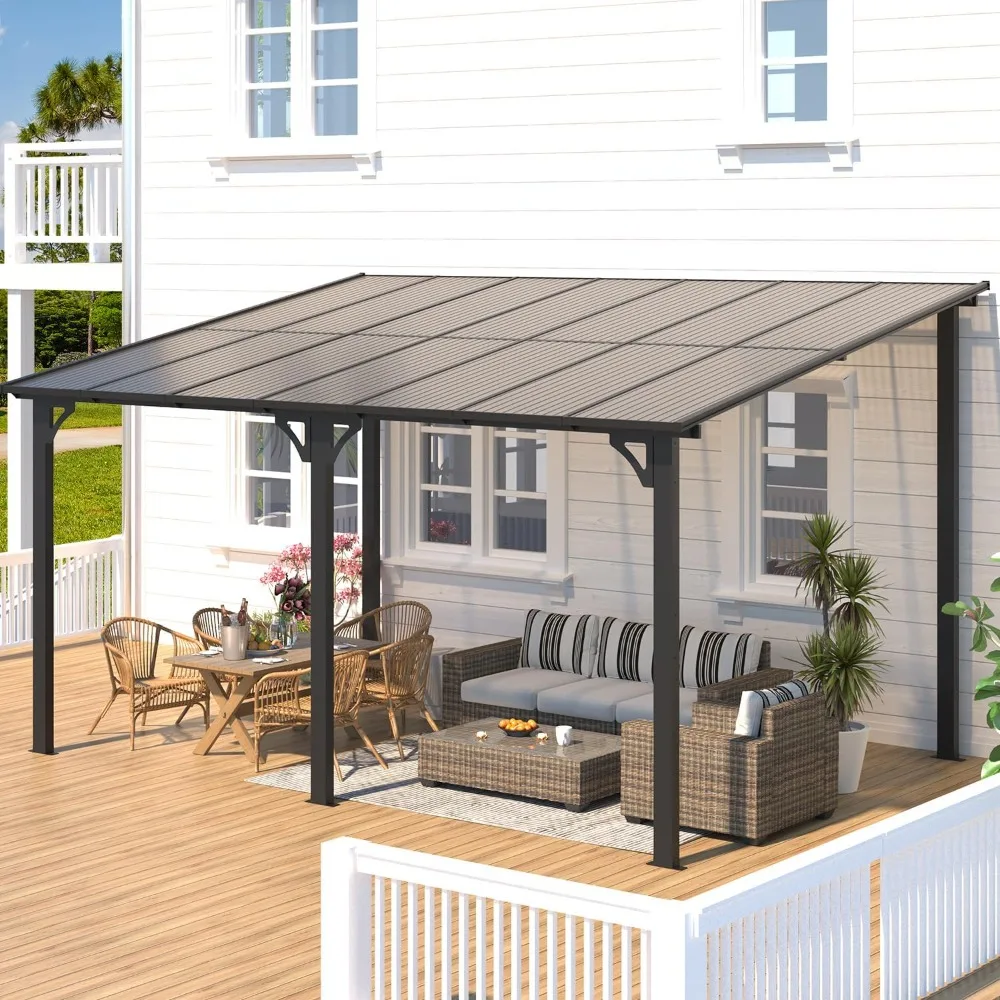 Store Best-Sellers Hard Top Lean to Gazebo Pergola with Roof 140 Sq.Ft Shaded Large Wall Mounted Awning for Patio Deck Backyard