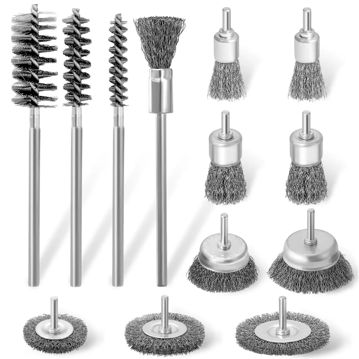 HGHO 13 Pcs Wire Brush for Drill, 1/4 Inch Round Carbon Steel Wire Wheel,for Drill Extended Drill Wire Brush for Cleaning