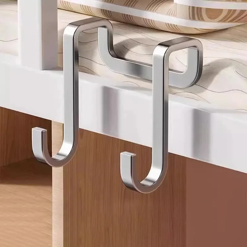 1PC Gancho de Porta em Aço Inoxidável em Formato S, Sem Furos, Suporte Duplo para Parede, Organizador de Casacos e Toalhas