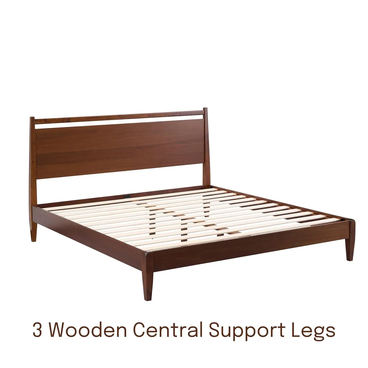 Wooden Bed Frame with Headboard, Walnut & Rubber Wood Silent Slats, 1000 Lb Capacity, Easy Assembly, King, Customized image 4