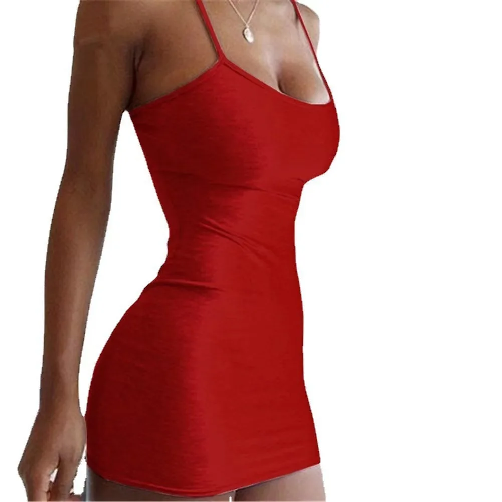 Sommerliches Spaghettiträger-Minikleid 2026 – Sexy figurbetontes Club- und Partykleid für Damen, kurzes Camisole-Kleid, einfarbiges schwarzes Etuikleid – Detail 5