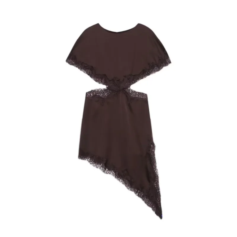 Damska ażurowa sukienka mini z koronką, nieregularny krój, nowa kolekcja 2026, seksowny, odkryty krój, koronkowe wstawki, elegancka sukienka na imprezę.