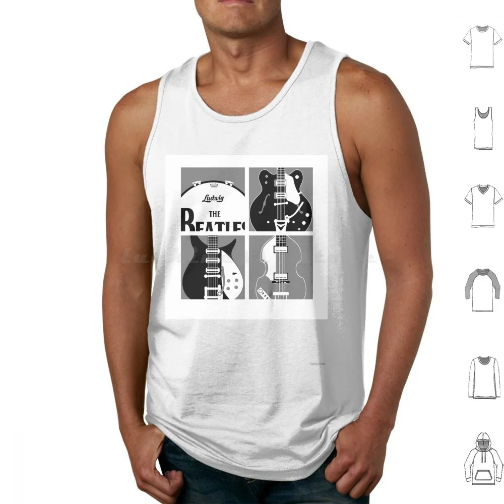 Original Fab Four Guitar Drum 1964 Tank Tops Vest Sleeveless Fab Four Mersey Beat Harrison Starr Guitar Drum Pop Music Hofner