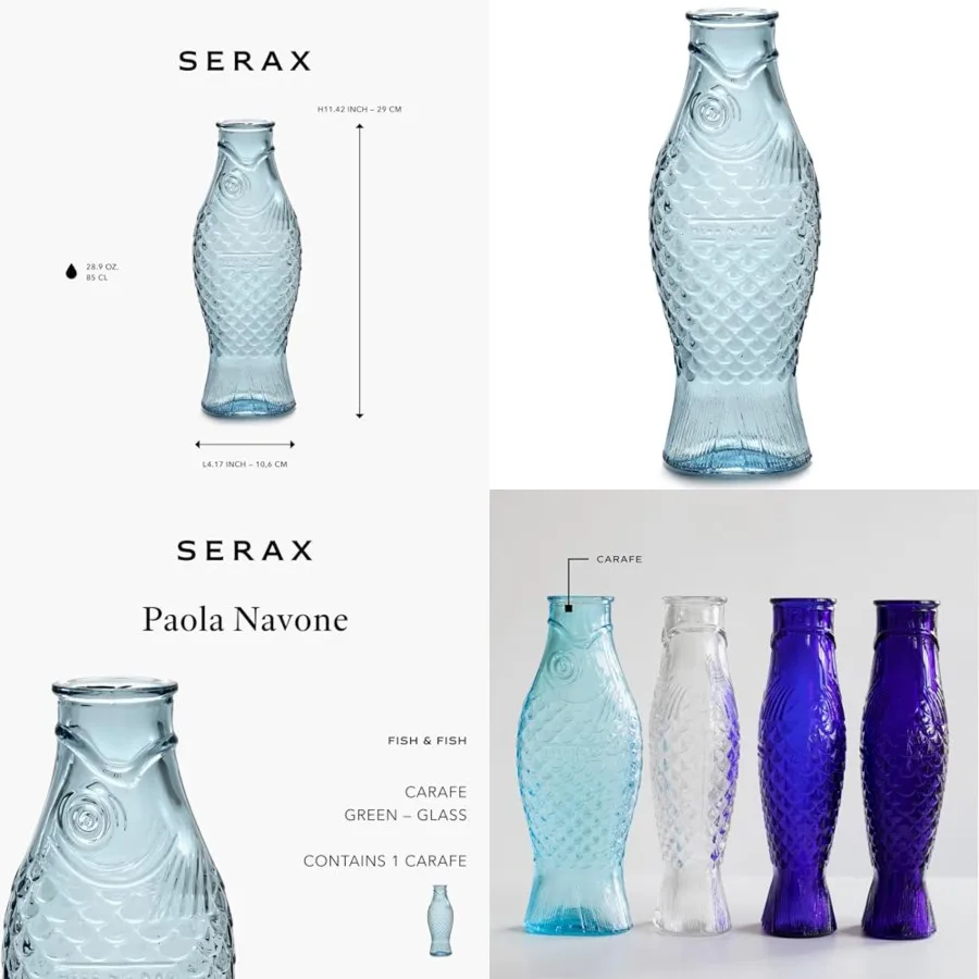 

Glass Water Pitcher Fish Fish glassware by Paola Navone Wine Decanter 28.74 fl oz Bottle Container, hot or cold Drinks Beverage