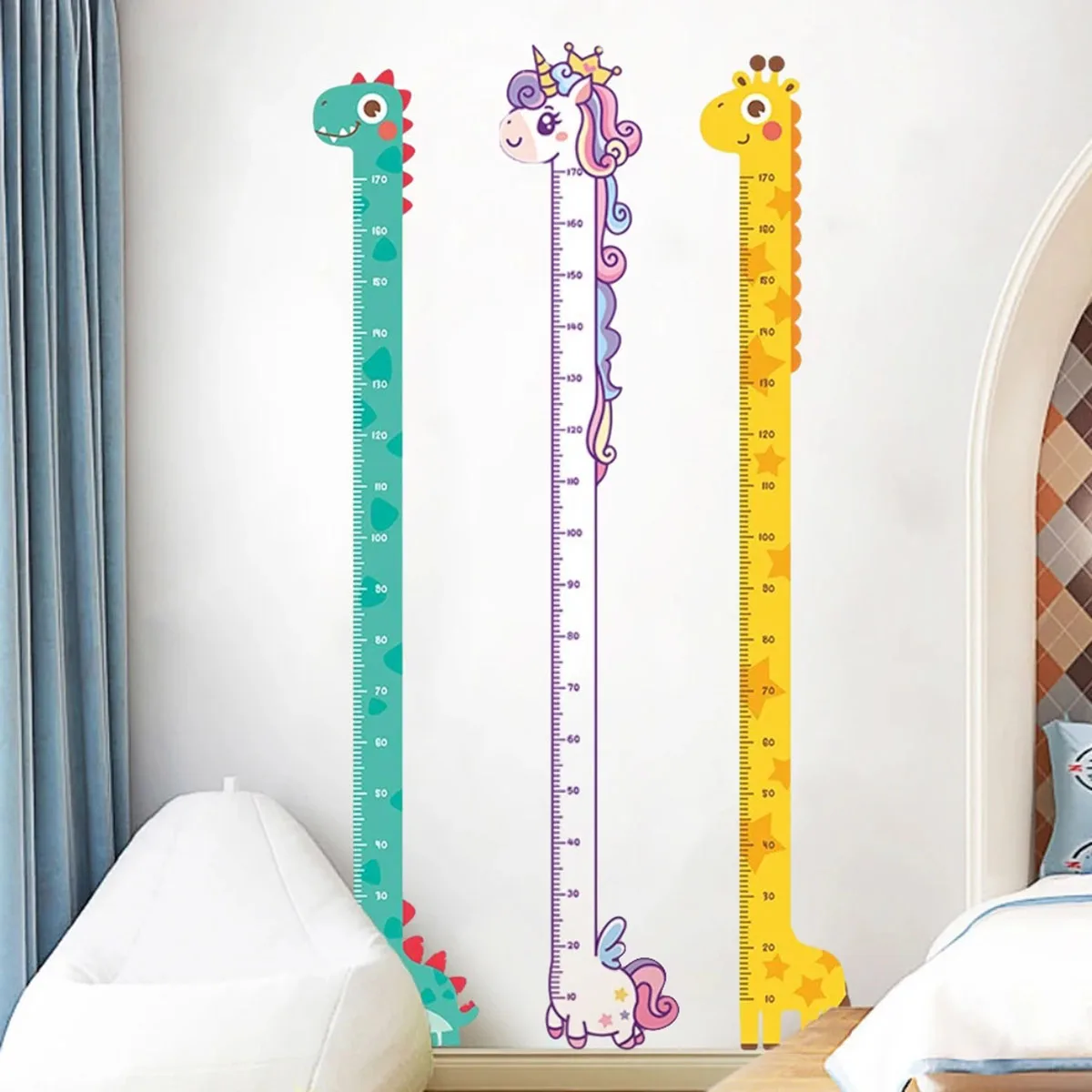 Bonito dos desenhos animados altura adesivo unicórnio dinossauro girafa parede altura medição régua adesivos para quarto das crianças decoração do jardim de infância