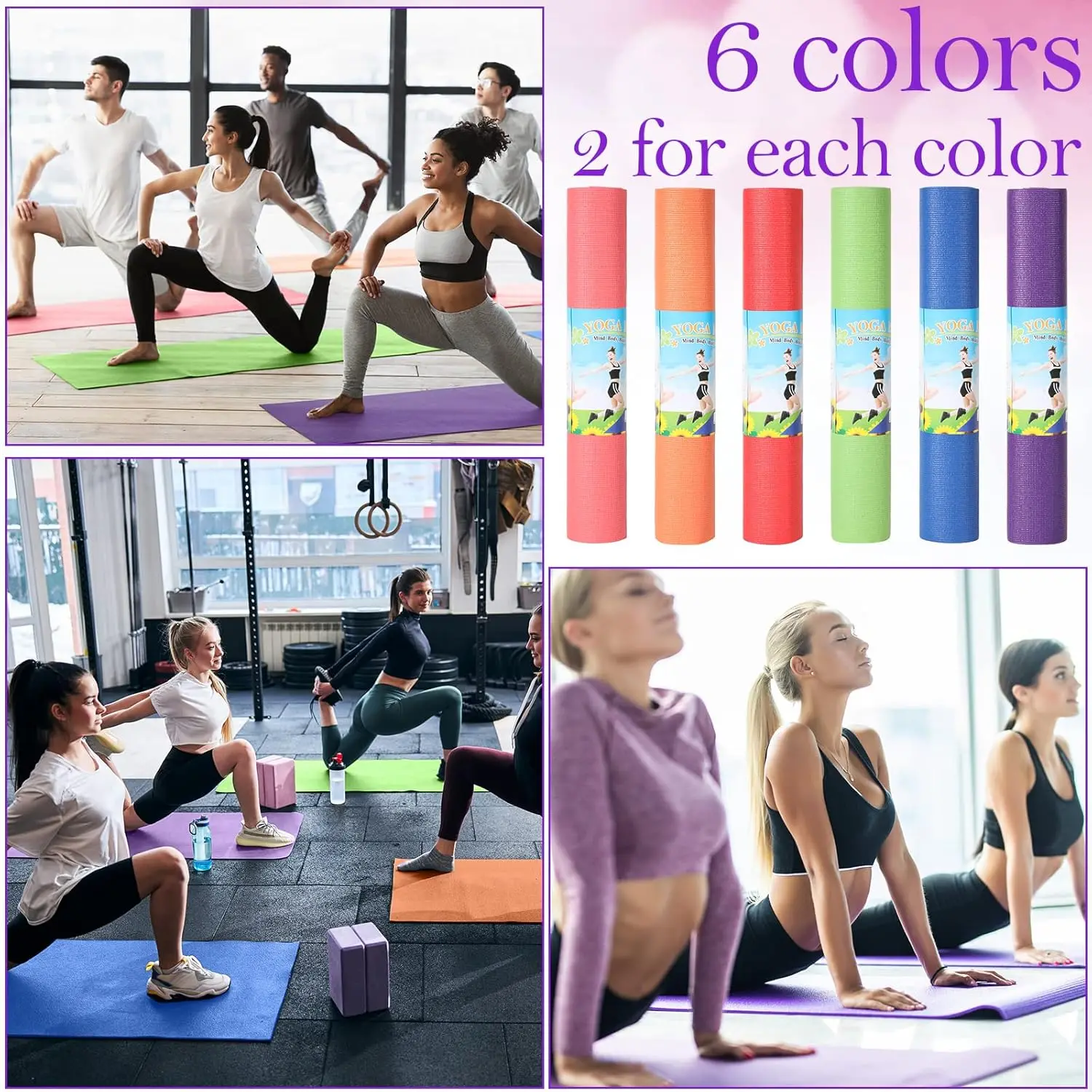 Home Workout and Gym Yoga - Rubber Yoga Mats, Various Colors, Non-Slip and Bulk Pack