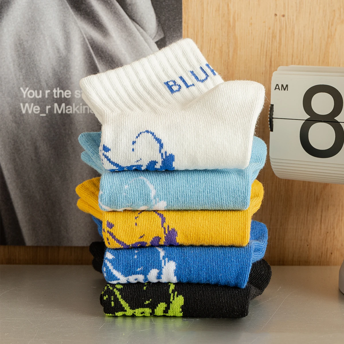 3คู่ถุงเท้าถักลายกราฟฟิตีแนวสตรีทสำหรับวัยรุ่นเสื้อผ้าแนวสตรีทถุงเท้าสตรีสำหรับกลางแจ้งแนวสตรีทผ้ายืดเอวต่ำ