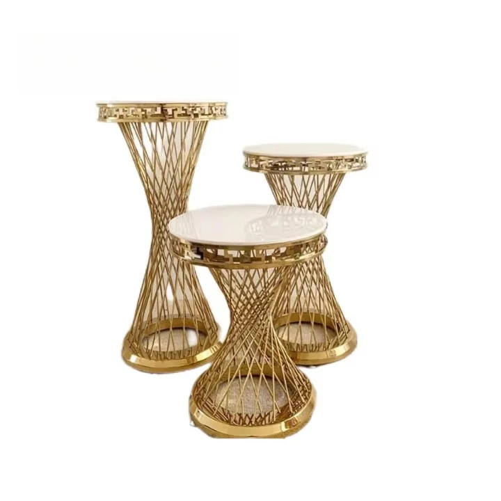 xx- Factory Wholesale Golden Metal Mesh Frame Marble Top Hotel Banquet Lobby Flower Display Stand Pedestal^