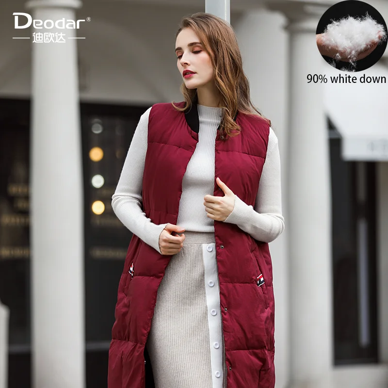 

DEODAR Autumn/Winter New Women Casual Fashion Vest 90% Duck Down Long Waistcoat Ultra Light Stand Collar High Quality Warm Wear