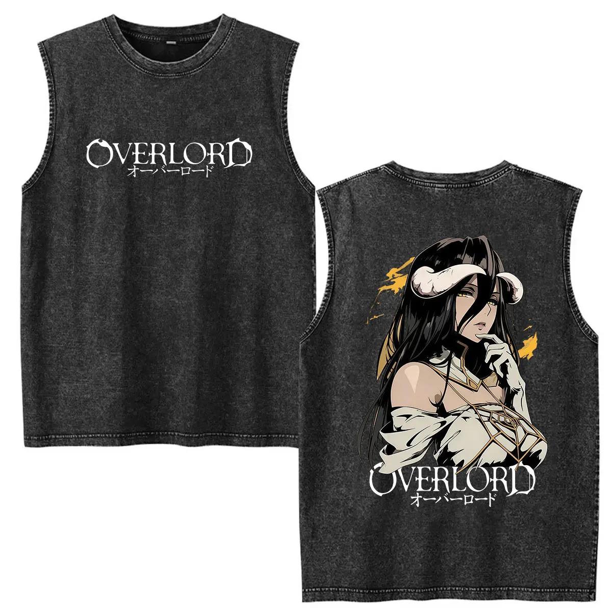 Japanese Anime Albedo Overlord Vintage Washed Ves T Shirts Men Women Summer Fashion 100% Cotton Short Sleeve T-shirt Streetwear