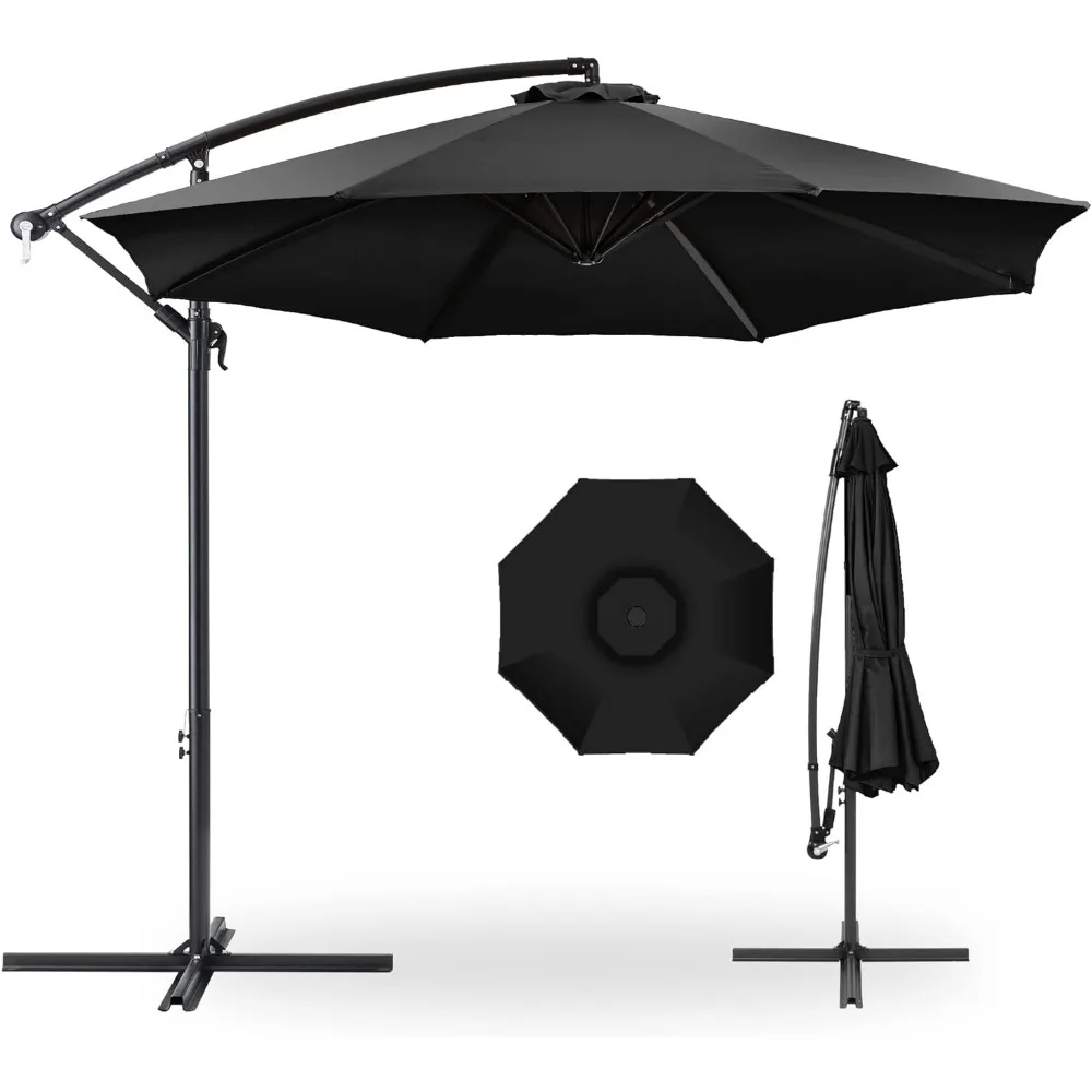 

Large Parasol Offset Hanging Market Patio Umbrella Easy Tilt Adjustment Outdoor Garden Umbrella for the Beach Polyester Shade