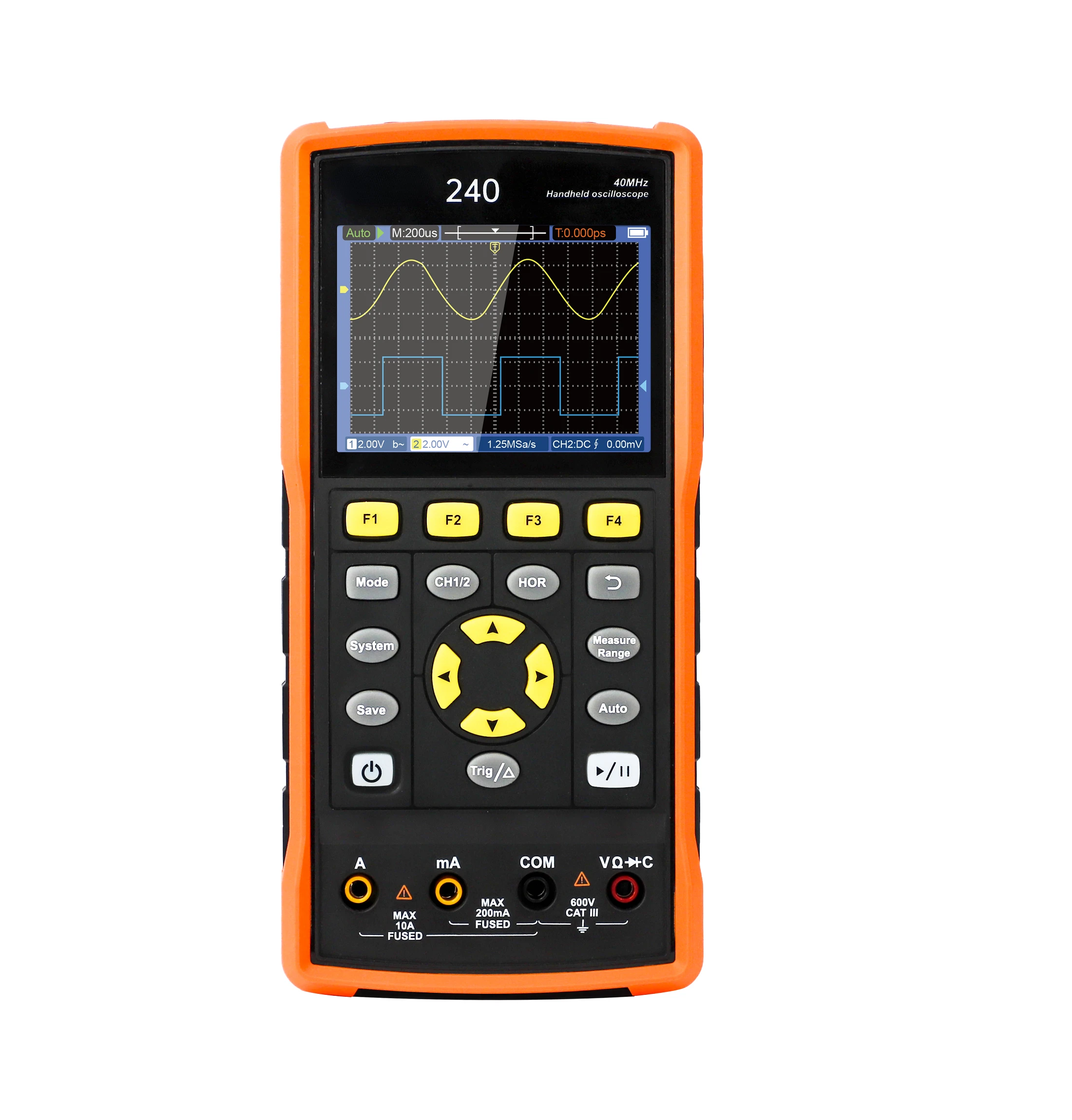 go yojo DECCA 240 Handheld Digital Automotive Oscilloscope Multimeter Two Channel 40MHz Bandwidth 125MSa/s Sampling 3.5inch OEM