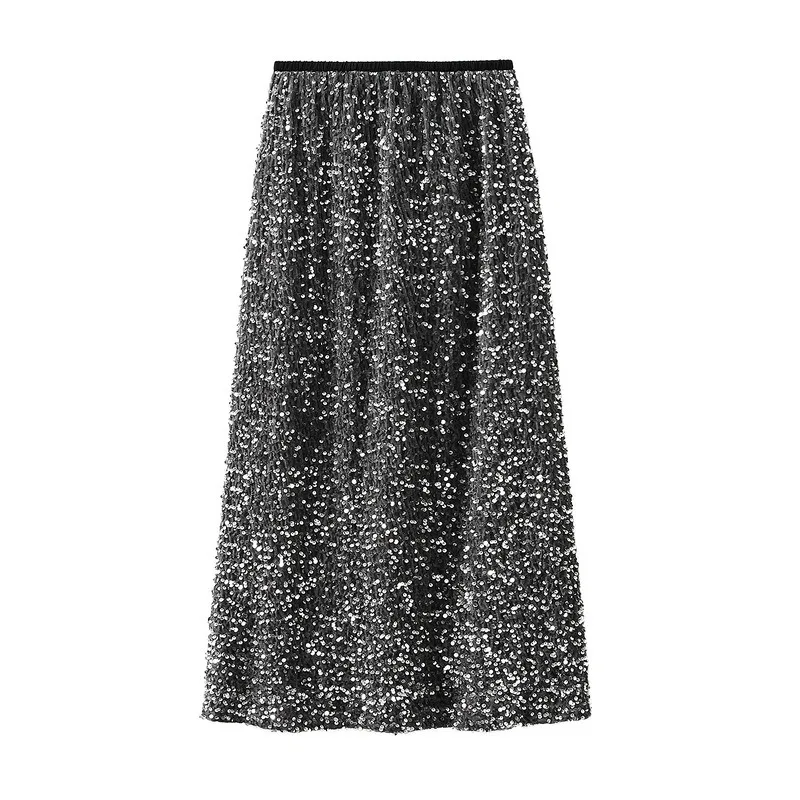 

Fashion Heavy Industry Sequin Long Skirt Women Autumn 2023 New Fashion Back Split Straight Long Skirts Female Hip Skirt Elegant