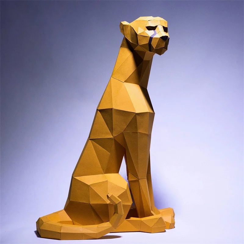 60cm Cheetah Large Animal Paper Model Home Decor Room Porch Ornament Papercraft 3D Handmade DIY Creative Educational Toys