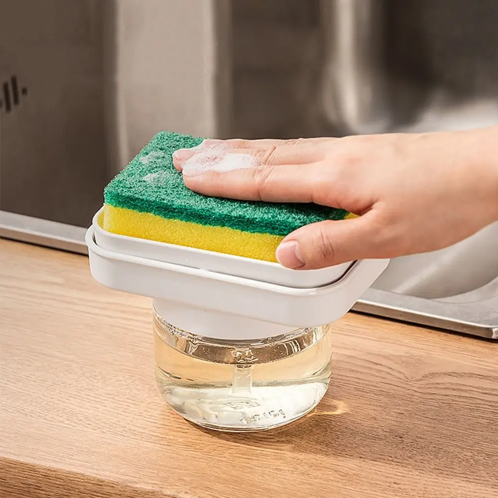 

280ml Dish Soap Dispenser with Sponge Holder Glass Kitchen Dish Soap Box Easy Press Portable Press Type Soap Dispenser