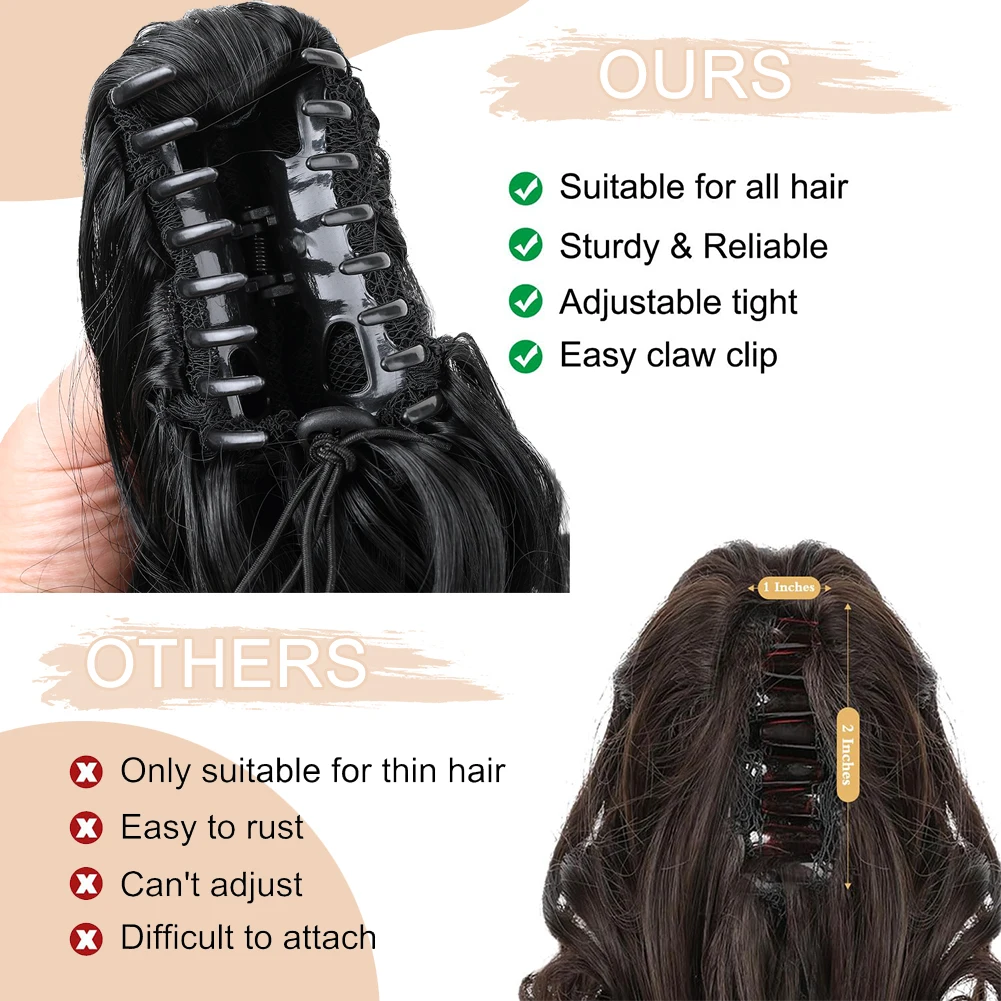 Peruca de rabo de cavalo sintético ondulado encaracolado curto, extensões do cabelo, grampo do cabelo em caudas do pônei Hairpieces, diário macio natural