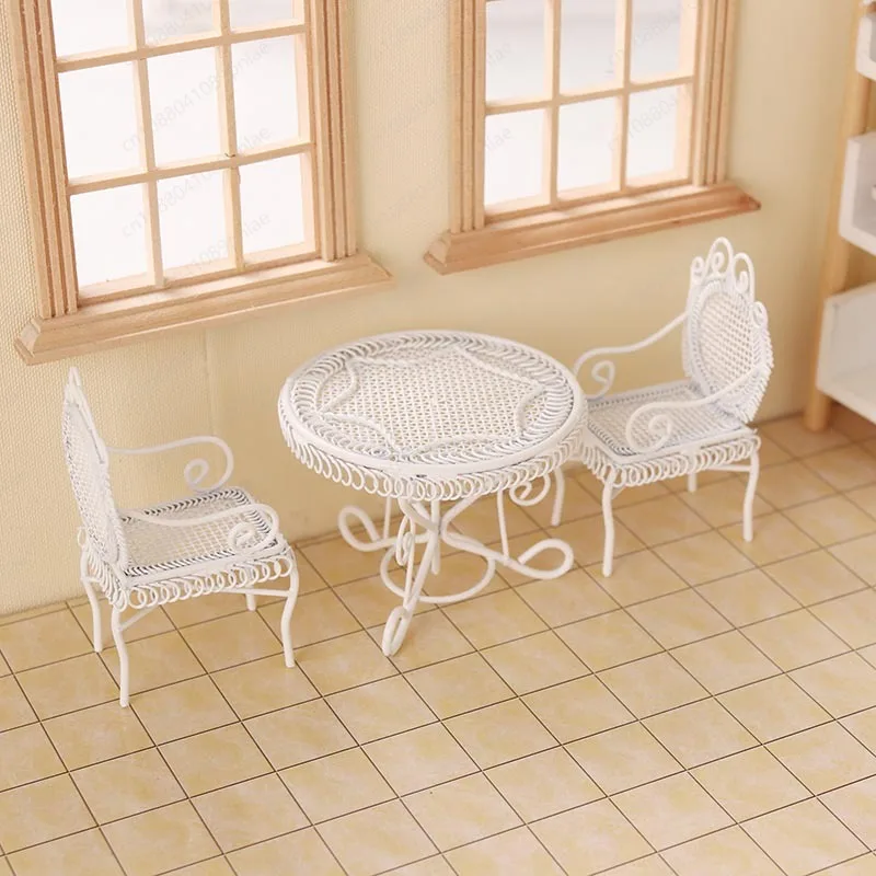 Miniature Wrought Iron 12 Points Table Chair Coffee Table Pocket Model Life Scene