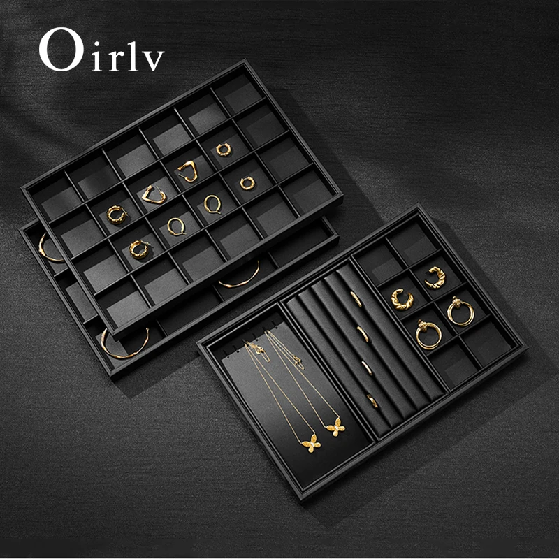 

Oirlv Leather Jewelry Display Tray Black Jewelry Organizer Ring Earring Display Necklace Bracelet Jewelry Storage Display Props