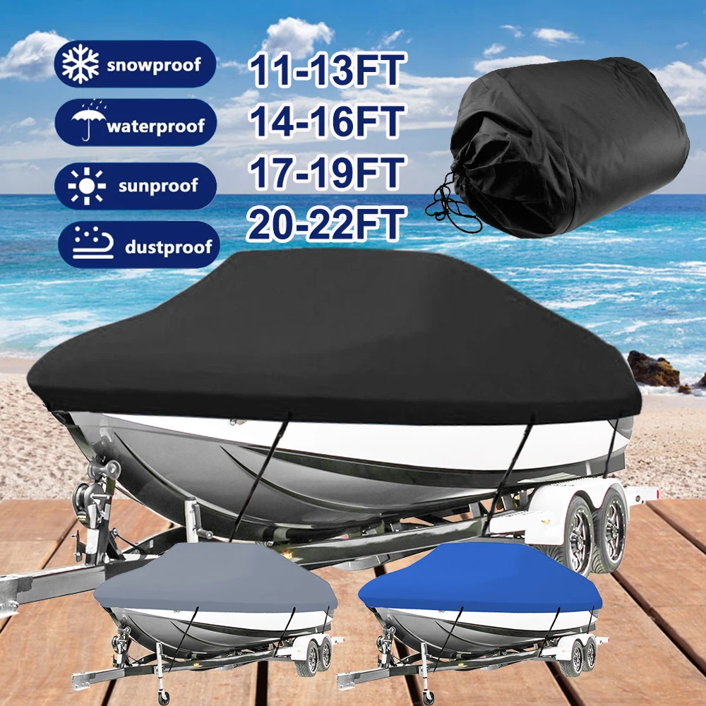 11-22ft Yacht Cover Protective Tarp Anti-UV Waterproof Portable 210D Oxford Cloth Boat Cover with Buckle Strap