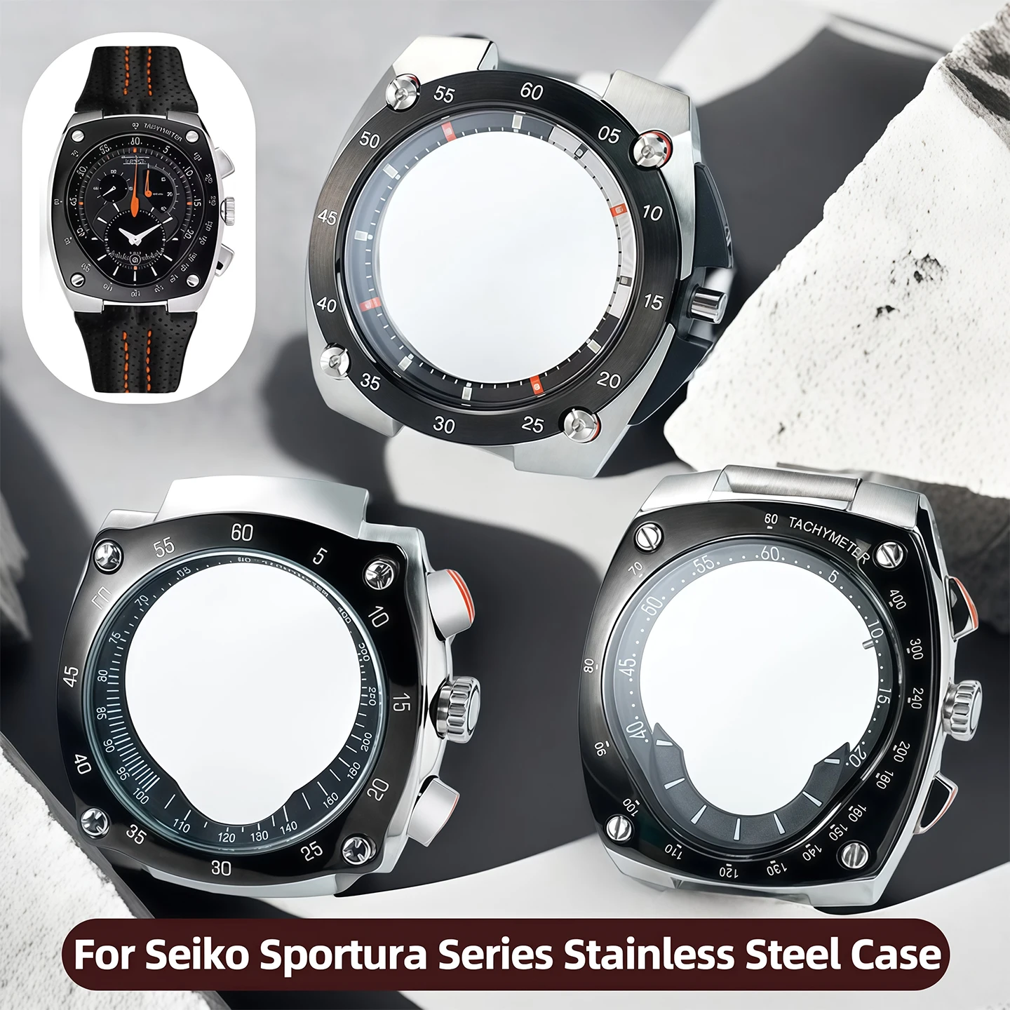 

Stainless Steel Case For Seiko Sportura Series SNL015 SNL017 SNA595 SNL029J01 SNL029J02 7L22A 7T94 Metal shell case glass