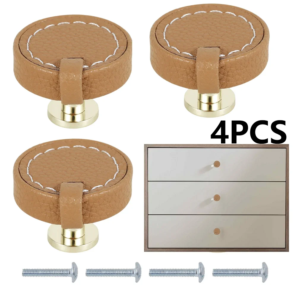 

4 шт./компл., круглая кожаная ручка для шкафа, модная кожаная ручка для выдвижного ящика для шкафа, шкафа, комода, дома