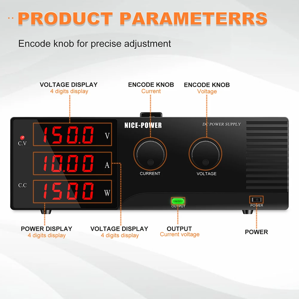 NICE-POWER R-SPS15010 1500W 150V 10A Adjustable Lab Regulator 120V 64V 30V DC Power Supply for Phone PCB Repair Aging Testing