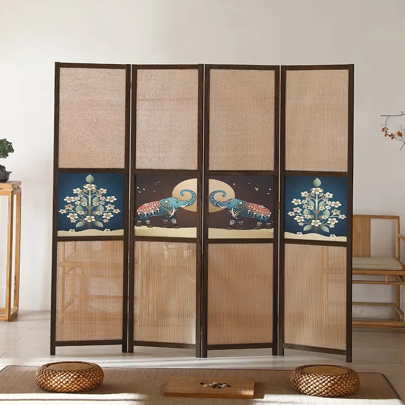 Rattan Screen Paper Rattan Oil Painting Simple Hotel Porch Home Office Solid Wood Living Room Partition Wholesale Hotel Same