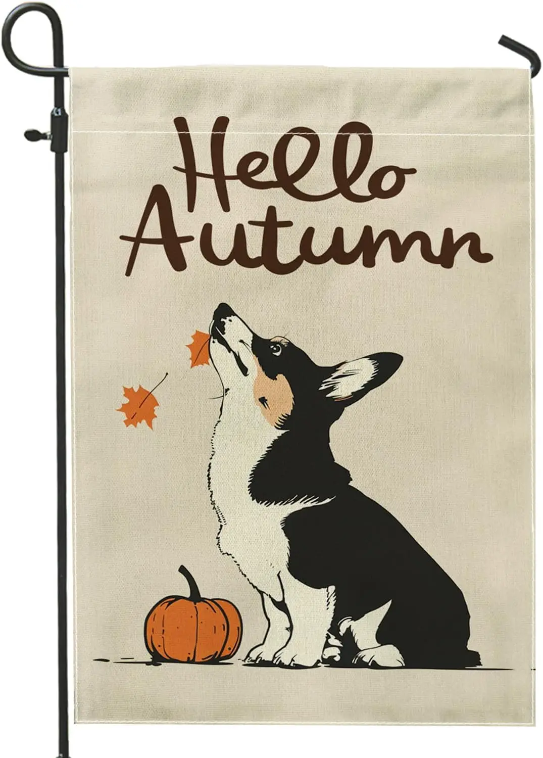 Fall Cool Corgi Front Yard Backyard Burlap Garden Flags 12x18 Double Sided for Outside, Hello Autumn Pumpkin Dog Small House hhz