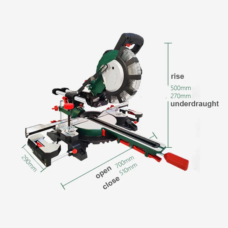 

220V 8 " Woodworking Chainsaw With Extended Rail Miter Cut Saw Bevel 45 Degrees Wood Laser Positioning 34MM Sawing Machine