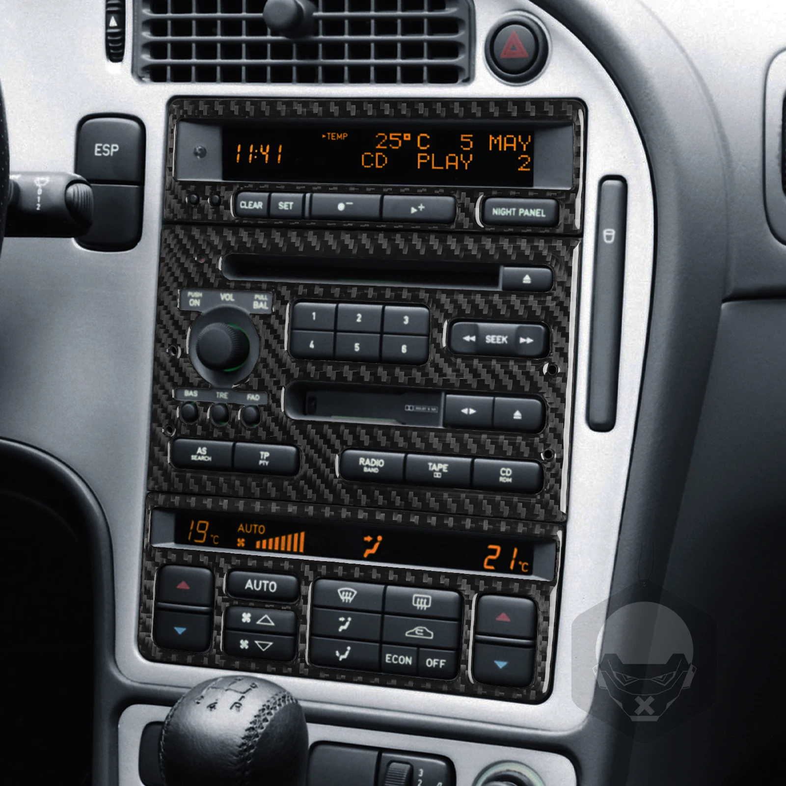 ل Saab 9-5 2003 2004 2005 ألياف الكربون تكييف الهواء المركزي التيار المتناوب راديو CD لوحة التحكم غطاء الكسوة اكسسوارات السيارات ملصق