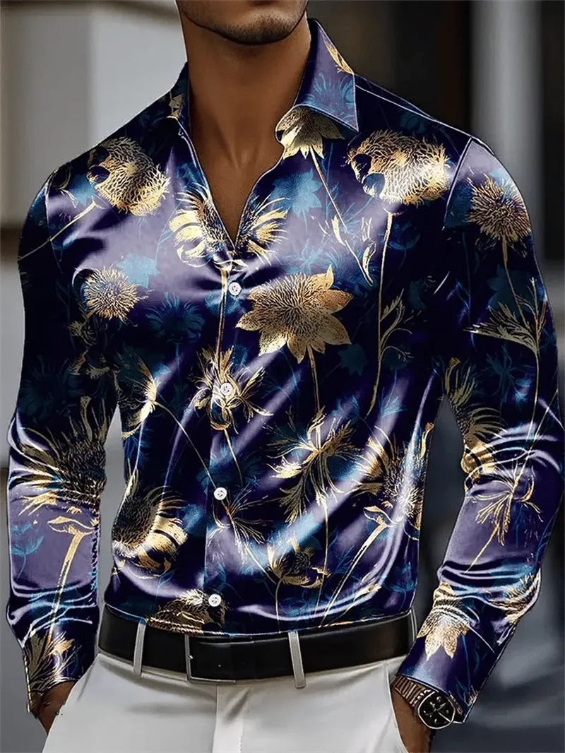 New Dark and Colorful Starry Sky Butterfly Printed Men's Long Sleeve Shirt with Collar Casual Shirt Clothing