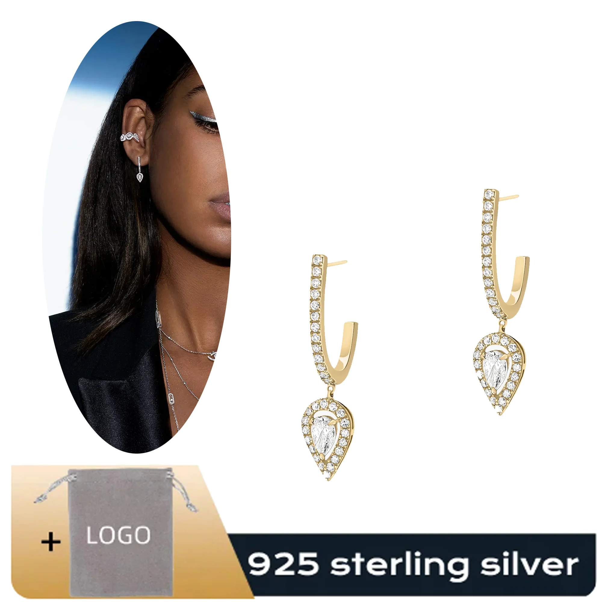 

Fashionable and high-end Messik - Style pure silver s925 elegant JOY series droplet shaped diamond inlaid circle earrings