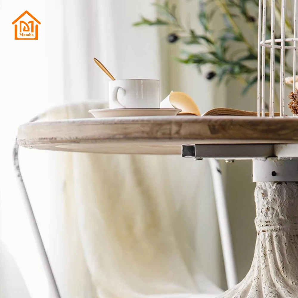 Mesa de centro antigua blanca, decoración de mesa de centro redonda tallada antigua, punto de fábrica